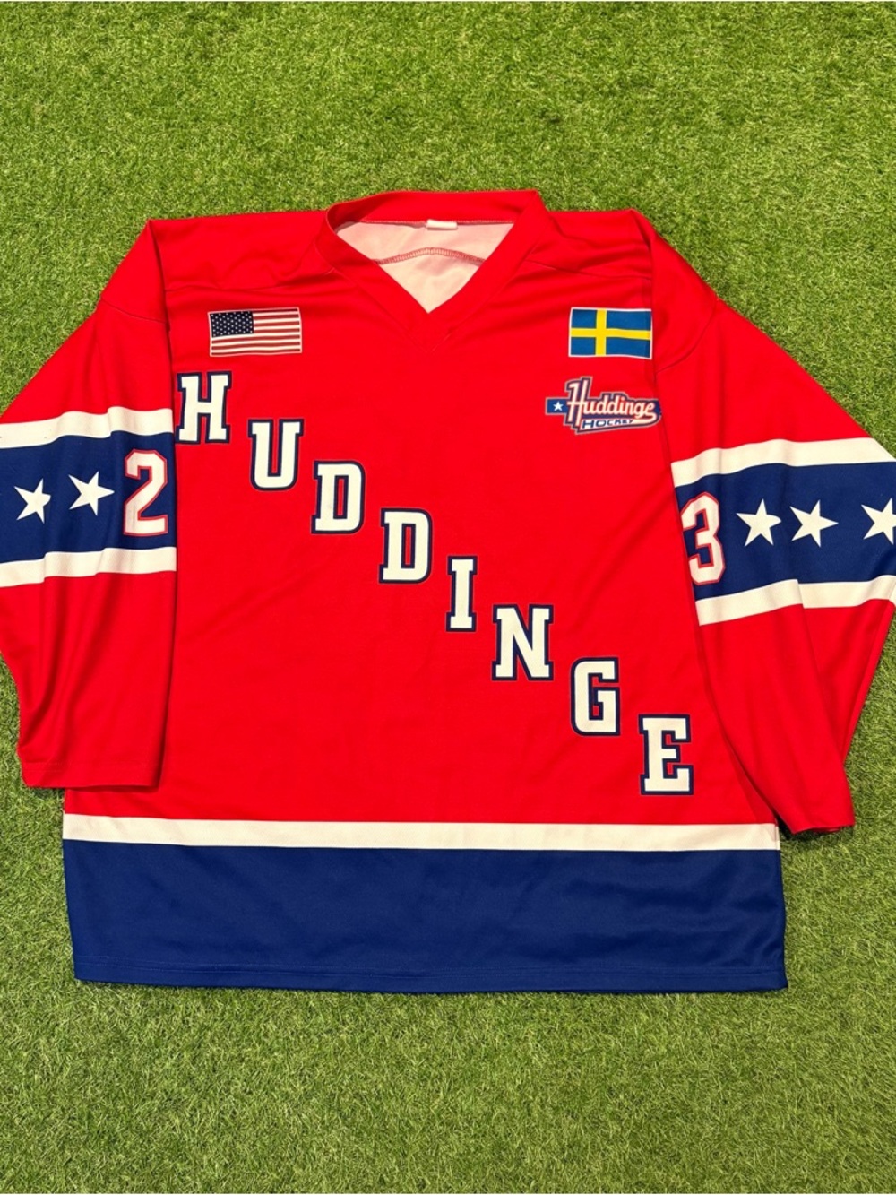 Vintage Huddinge Hockey Jersey Red Stars and Stripes